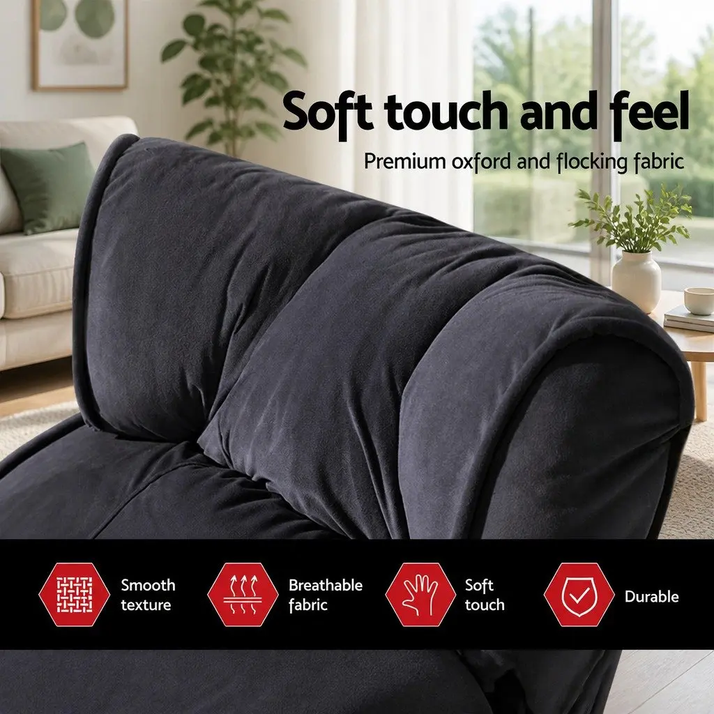 Lounge Sofa Bed Adjustable Flocking Fabric Charcoal Floor Chair