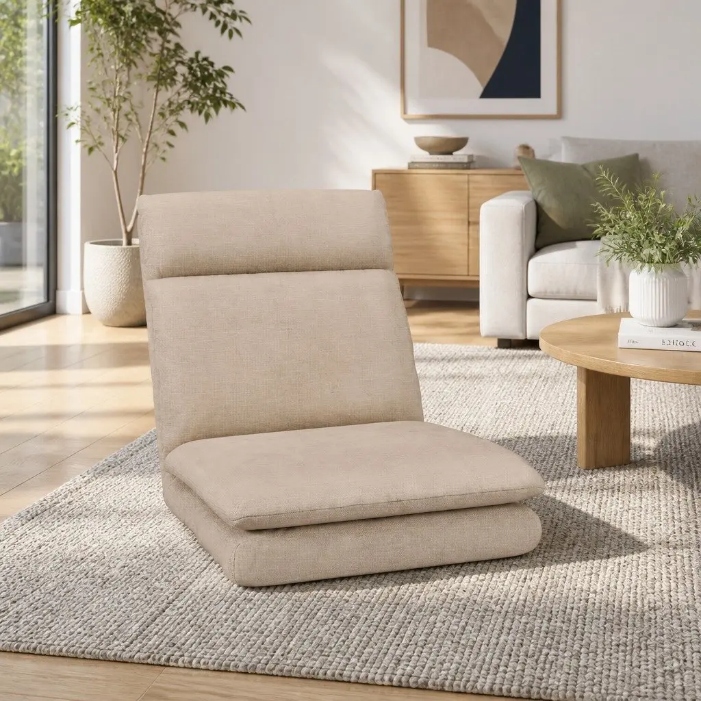 Floor Chair Sofa Lounge Reclining Foldable Portable Living Room Beige