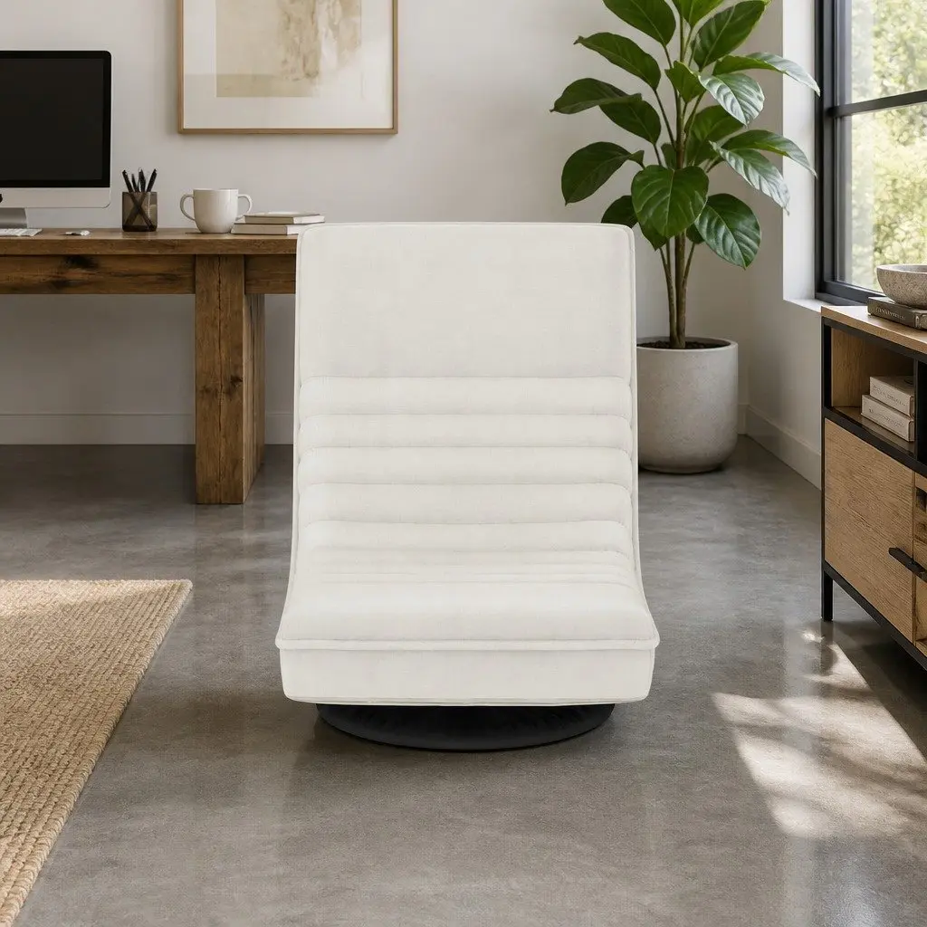 Floor Lounge Sofa Swivel Recliner Chair Foldable White Linen