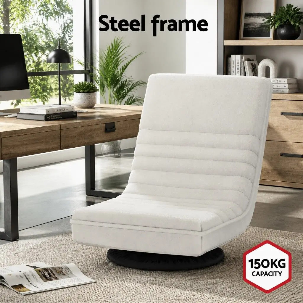Floor Lounge Sofa Swivel Recliner Chair Foldable White Linen