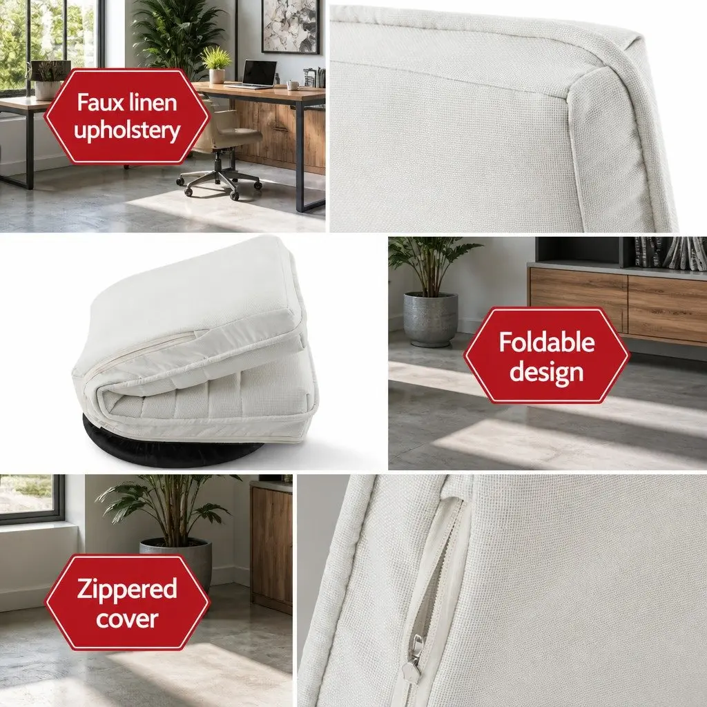 Floor Lounge Sofa Swivel Recliner Chair Foldable White Linen