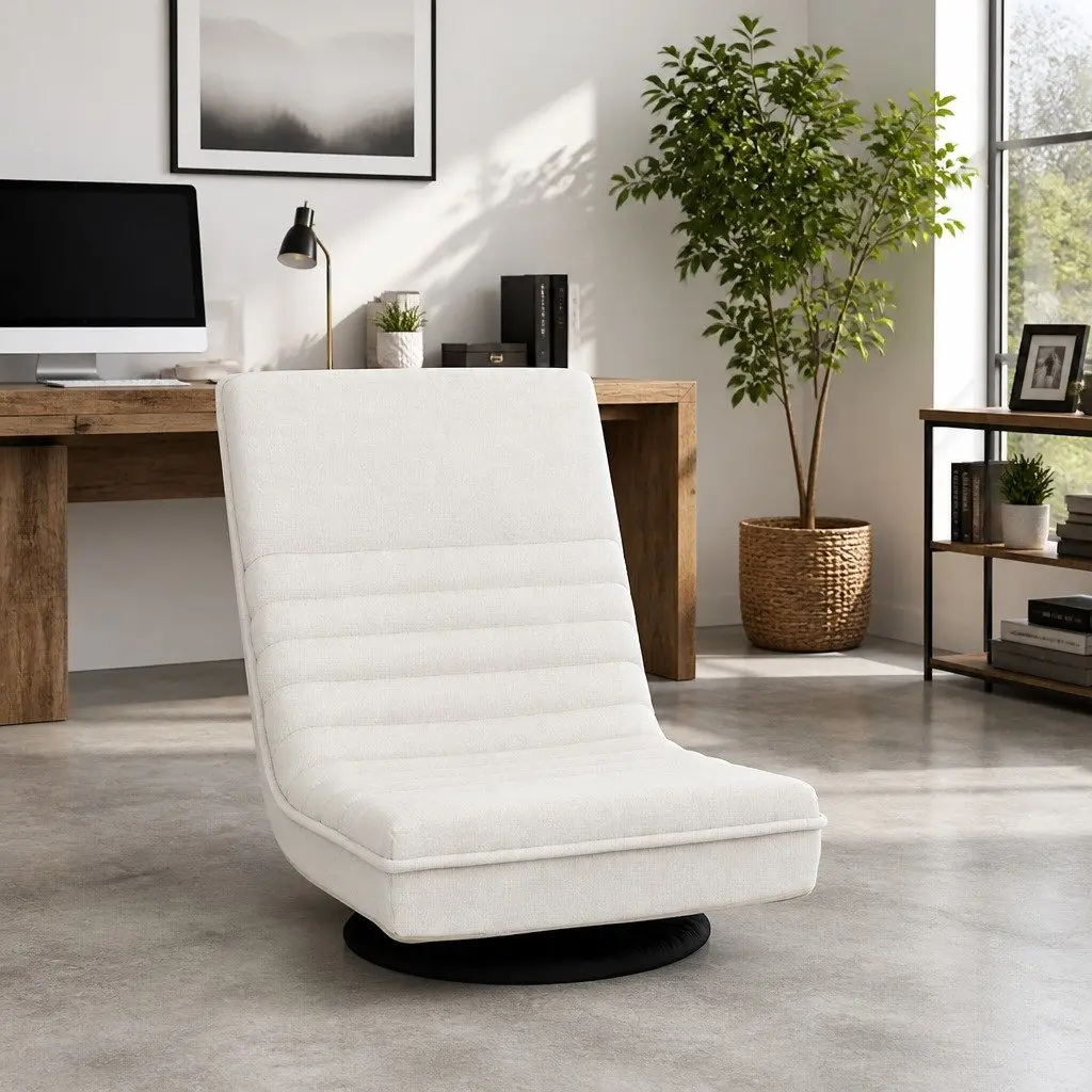 Floor Lounge Sofa Swivel Recliner Chair Foldable White Linen