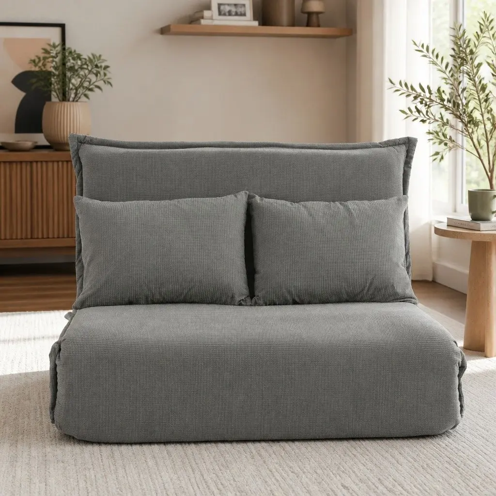 Floor Lounge Sofa Bed Adjustable 2-Seater Foldable Grey Arm Chair