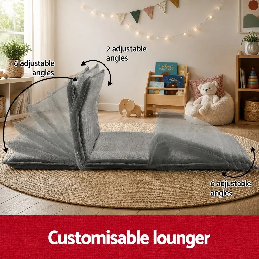 Floor Lounge Sofa Bed Adjustable 2-Seater Foldable Grey Arm Chair