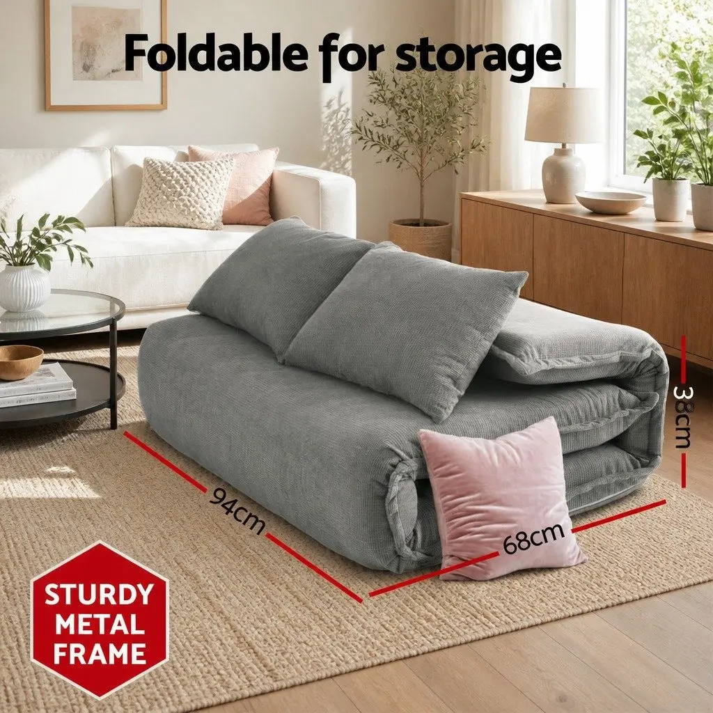 Floor Lounge Sofa Bed Adjustable 2-Seater Foldable Grey Arm Chair