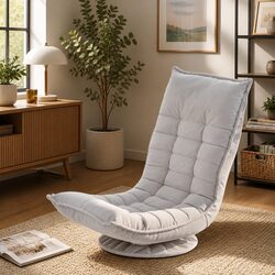 Swivel Floor Chair 5 Adjustable Positions Foldable Lounge Seat Gaming Khaki