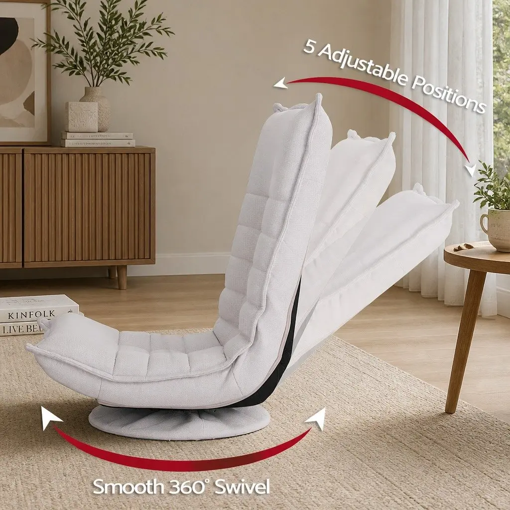Swivel Floor Chair 5 Adjustable Positions Foldable Lounge Seat Gaming Khaki