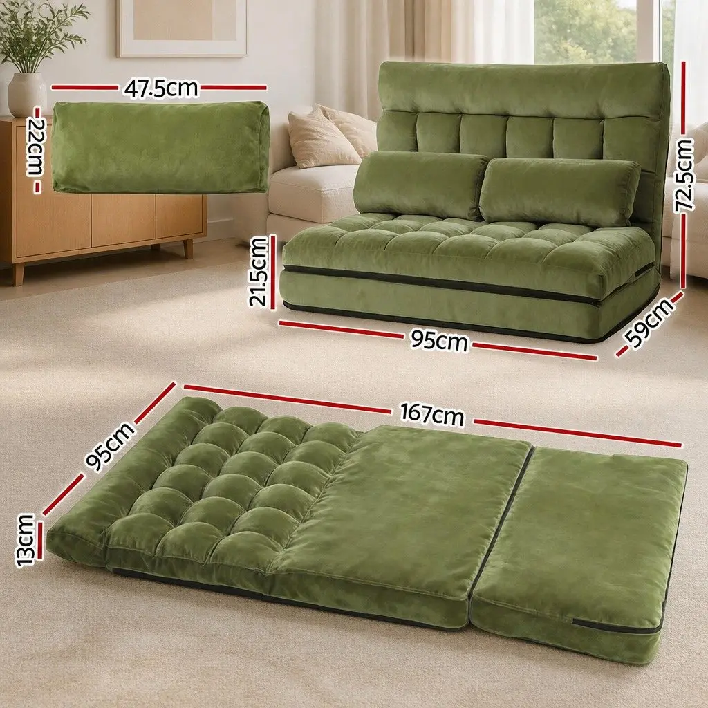 Adjustable Recliner Sofa Bed Floor Lounge 2 Seater Green Foldable for Relaxing and Lounging