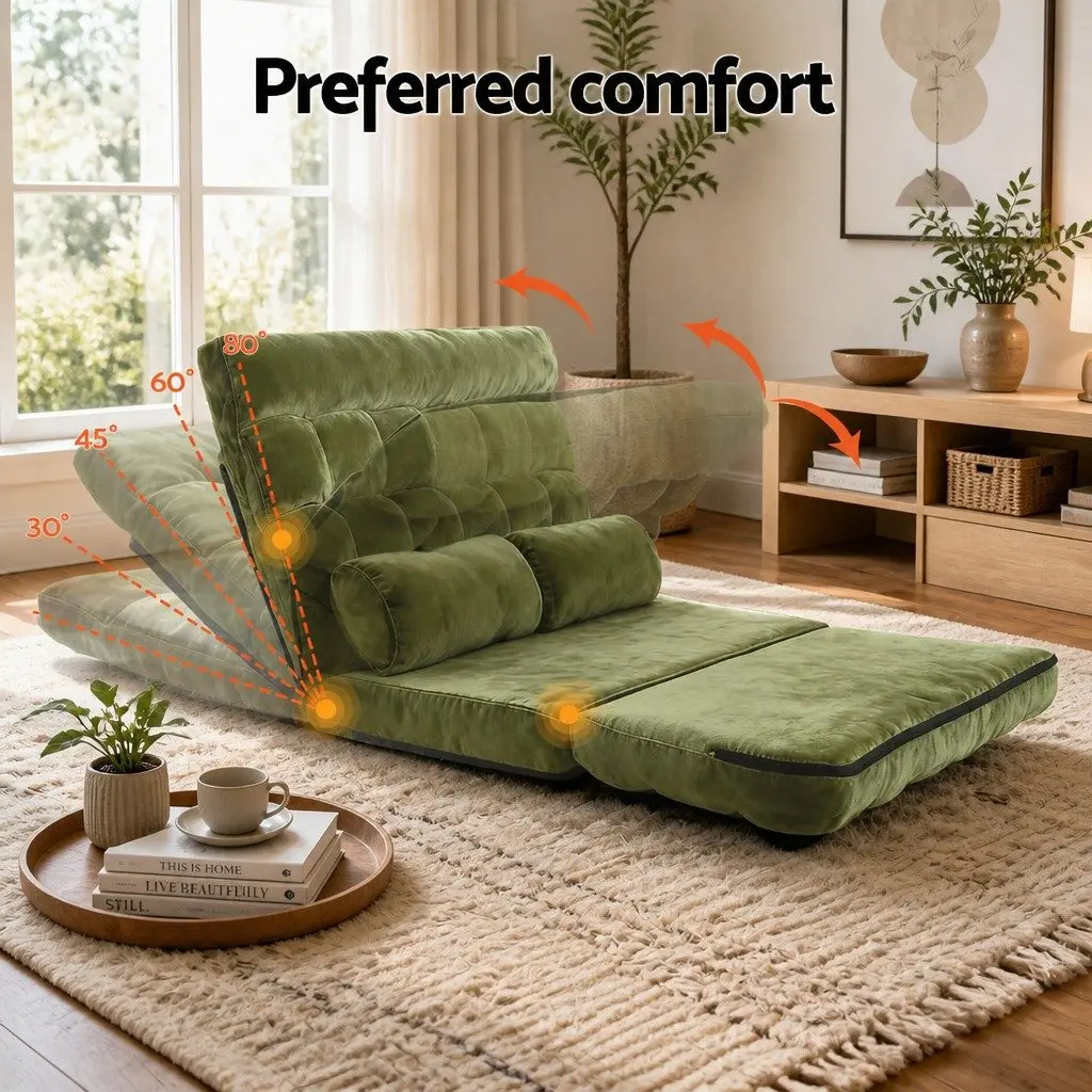 Adjustable Recliner Sofa Bed Floor Lounge 2 Seater Green Foldable for Relaxing and Lounging