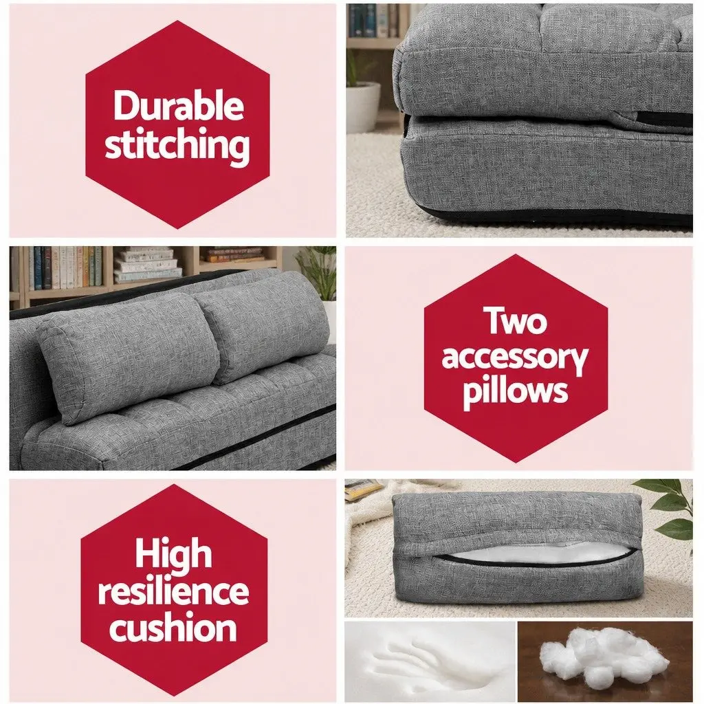 Floor Lounge Sofa Bed Adjustable Recliner Grey Faux Linen Fabric 2-Seater