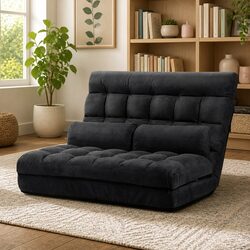 Floor Lounge Sofa Bed 2-Seater Charcoal Adjustable Reclining Lounger Foldable