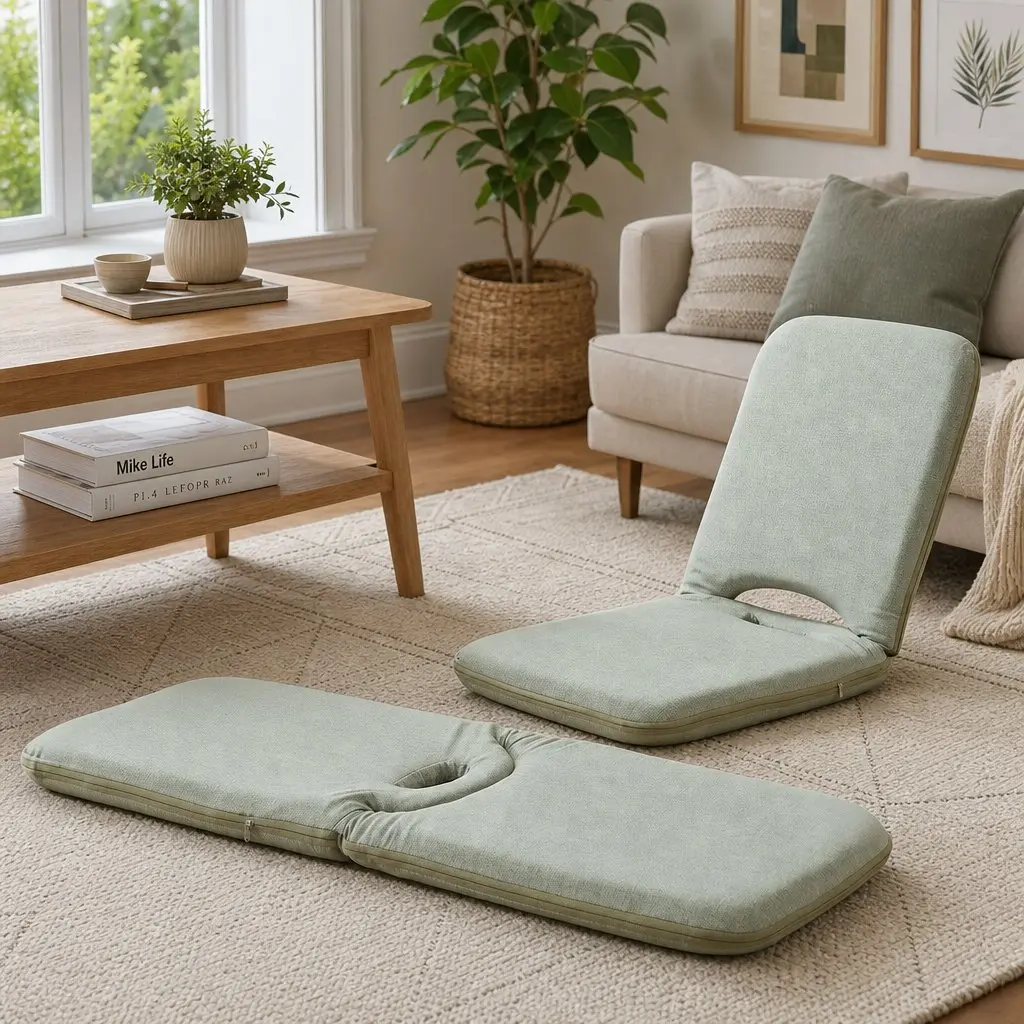 Floor Chair Adjustable 5 Position Green Foldable Single Seat for Living Room Gaming Meditation