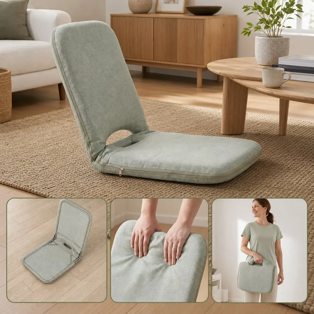 Floor Chair Adjustable 5 Position Green Foldable Single Seat for Living Room Gaming Meditation