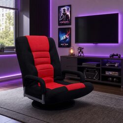 Floor Gaming Chair 360 Swivel 6-Position Backrest Foldable Compact Storage