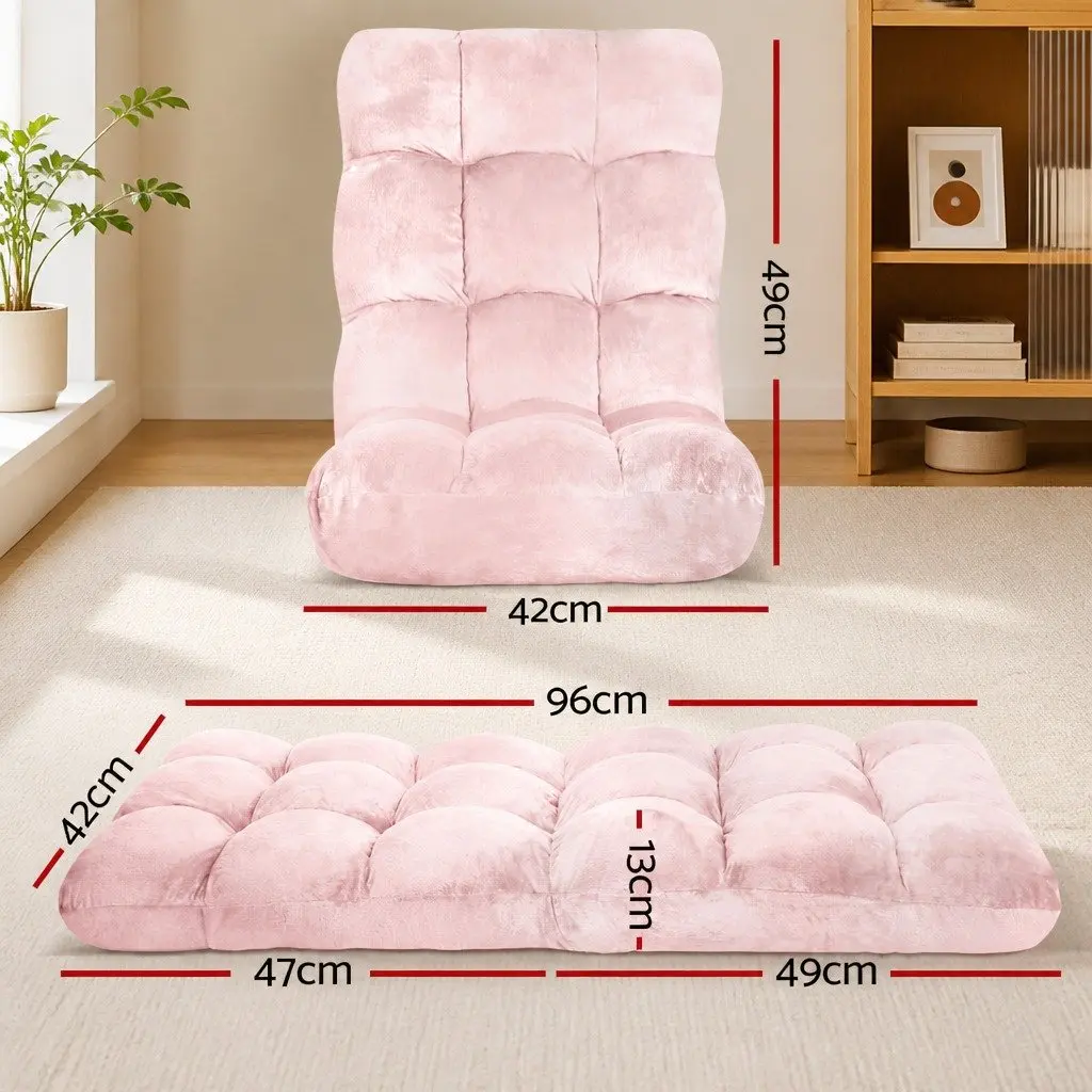 Floor Lounge Sofa Bed Chair 14-Position Adjustable Recliner 2 Piece Pink Flannel