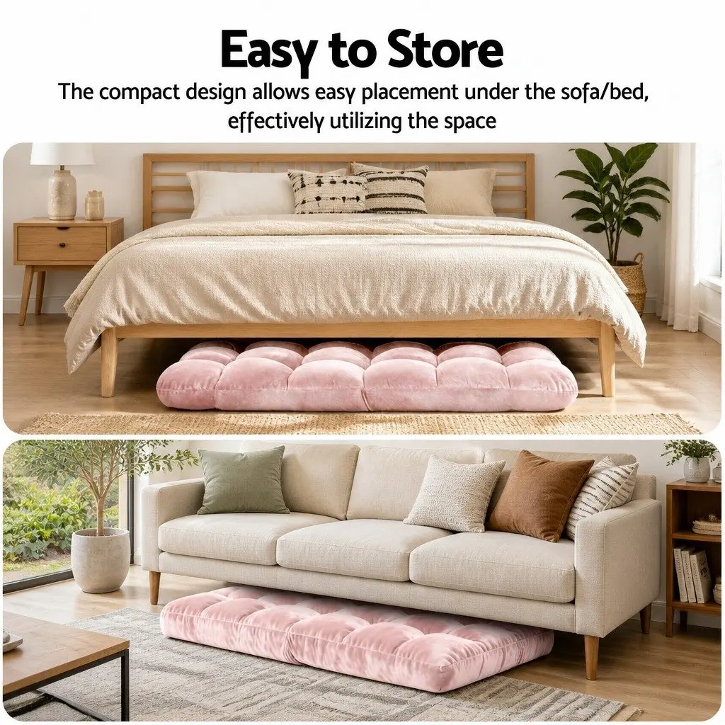 Floor Lounge Sofa Bed Chair 14-Position Adjustable Recliner 2 Piece Pink Flannel
