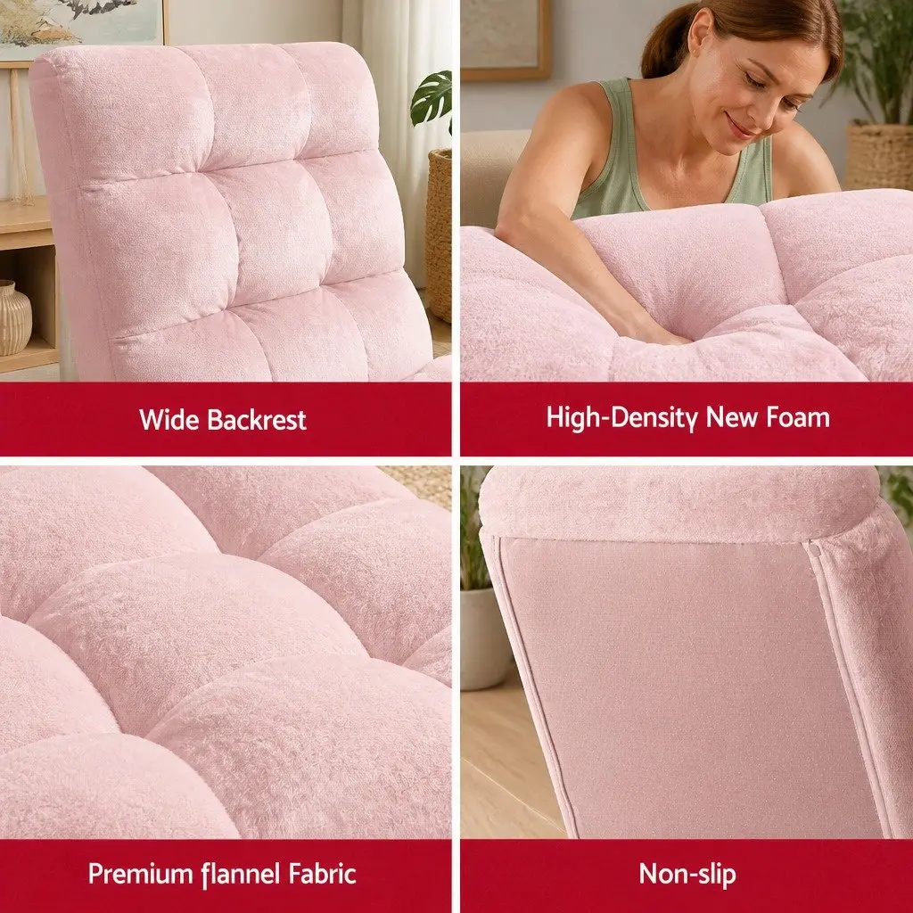 Floor Lounge Sofa Bed Chair 14-Position Adjustable Recliner 2 Piece Pink Flannel