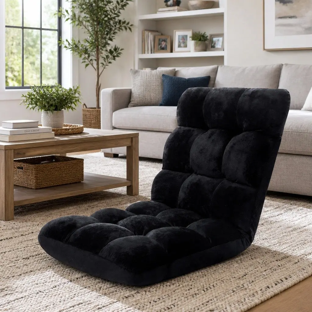Lounge Chair in Black Flannel with 14 Positions