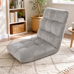 Lounge Sofa Chair Adjustable Reading Recliner Grey Flannel Fabric Foldable