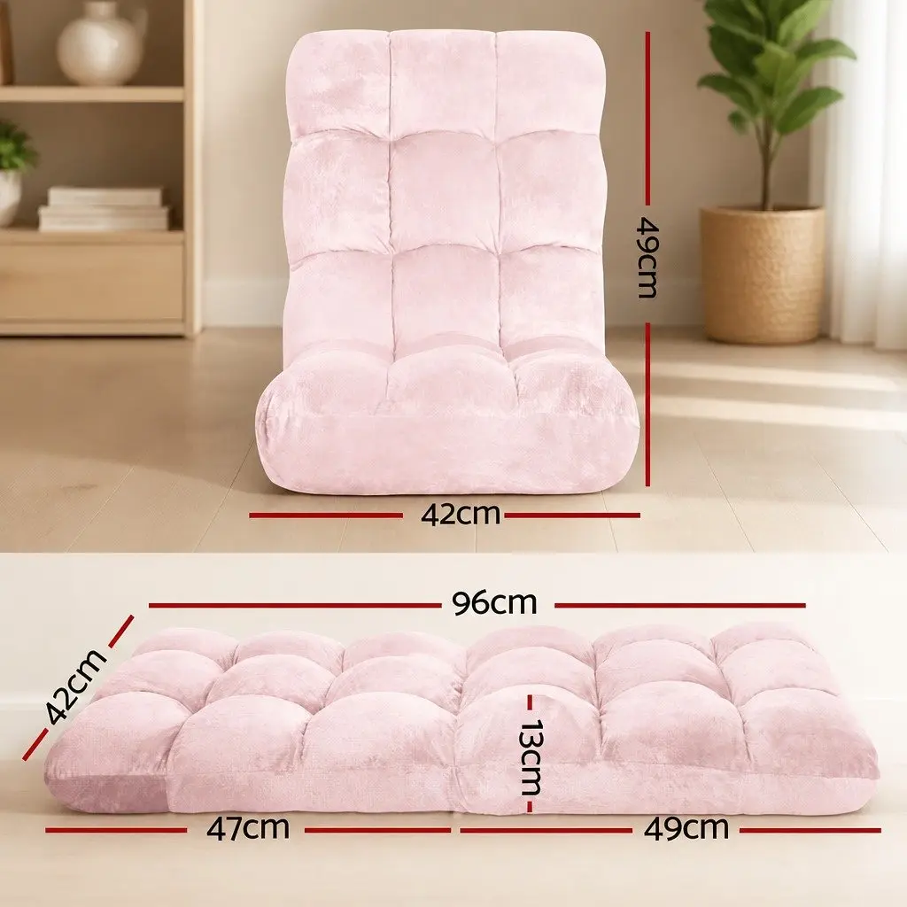 Floor Lounge Sofa Chair Adjustable Recliner 14 Positions Foldable Pink