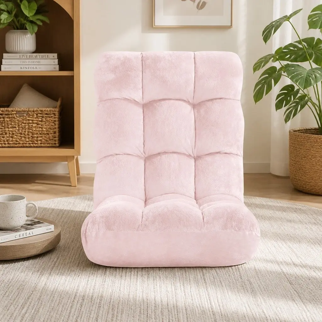 Floor Lounge Sofa Chair Adjustable Recliner 14 Positions Foldable Pink
