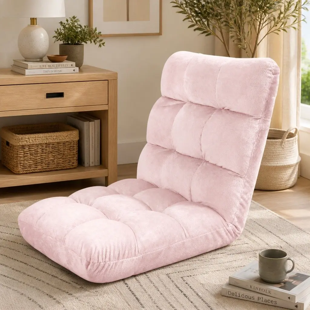 Floor Lounge Sofa Chair Adjustable Recliner 14 Positions Foldable Pink