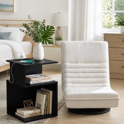 Swivel Floor Chair and Charging Station Bedside Table Bedroom Furniture Bundle
