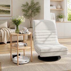 Floor Lounge Chair Folding Swivel with 2 Tier Round Side Table Bundle White Pine