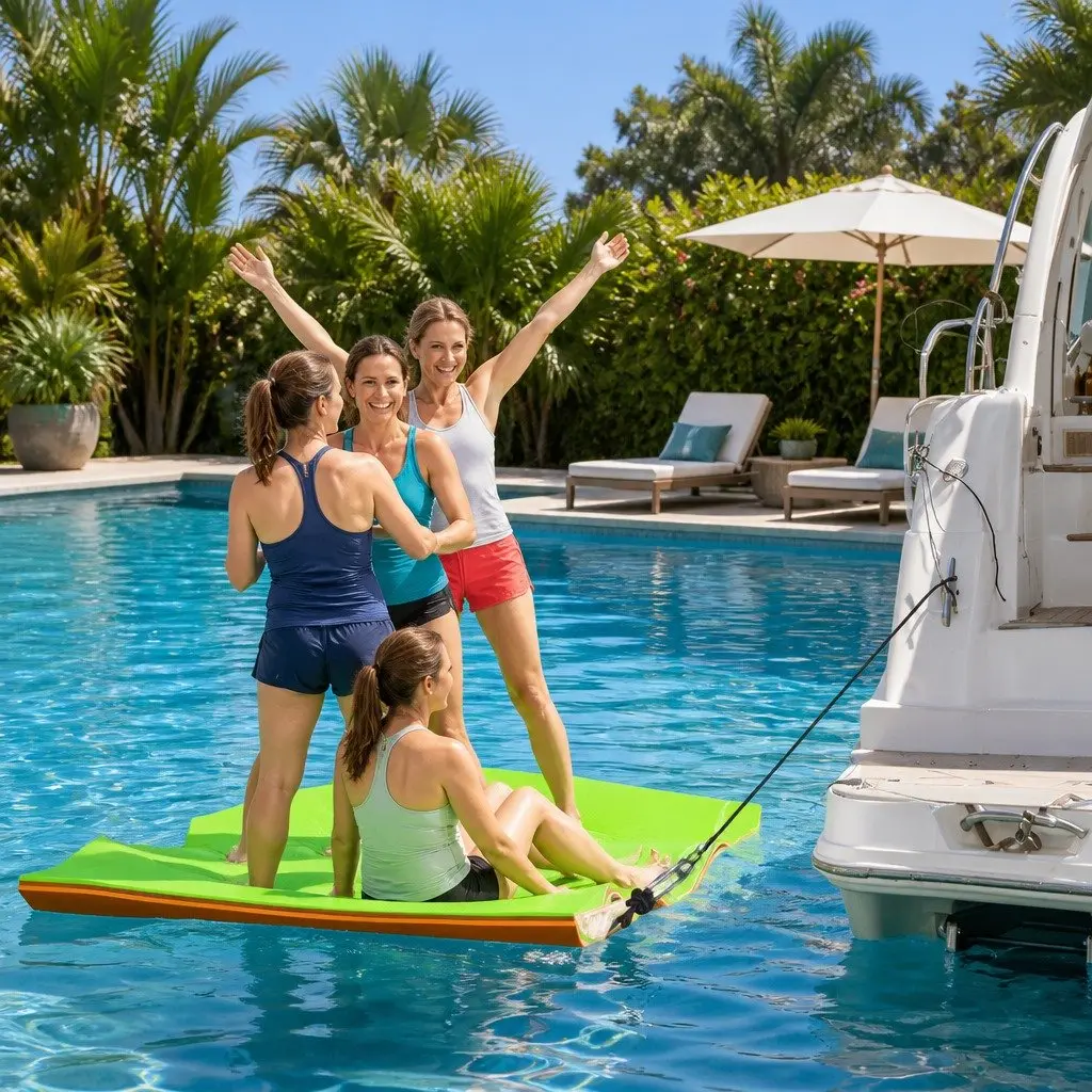 Floating Water Mat Relaxation Exercise 2.7x1.8m Foam Pad Orange Black Green