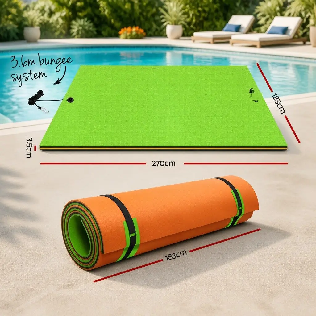 Floating Water Mat Relaxation Exercise 2.7x1.8m Foam Pad Orange Black Green