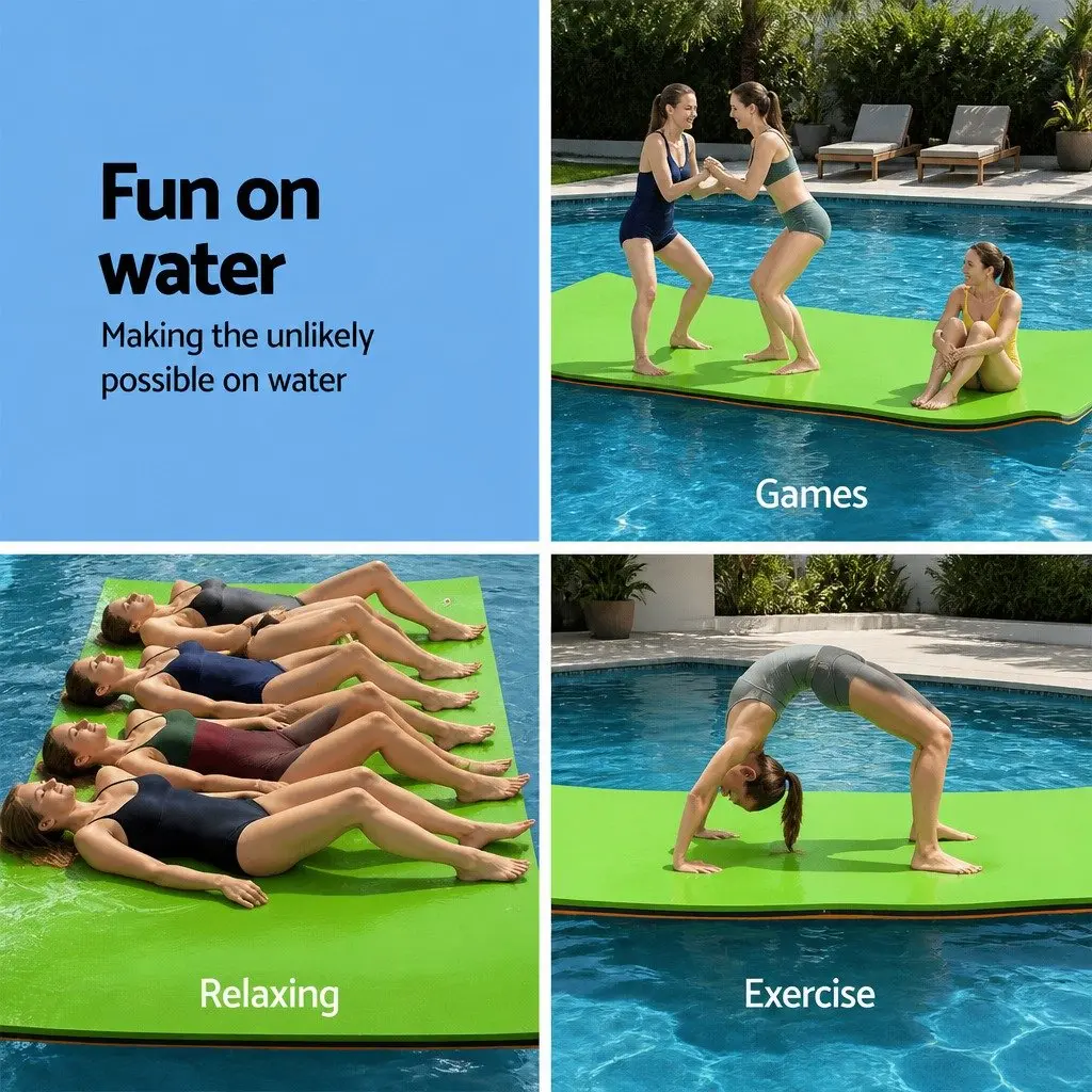Floating Water Mat Relaxation Exercise 2.7x1.8m Foam Pad Orange Black Green