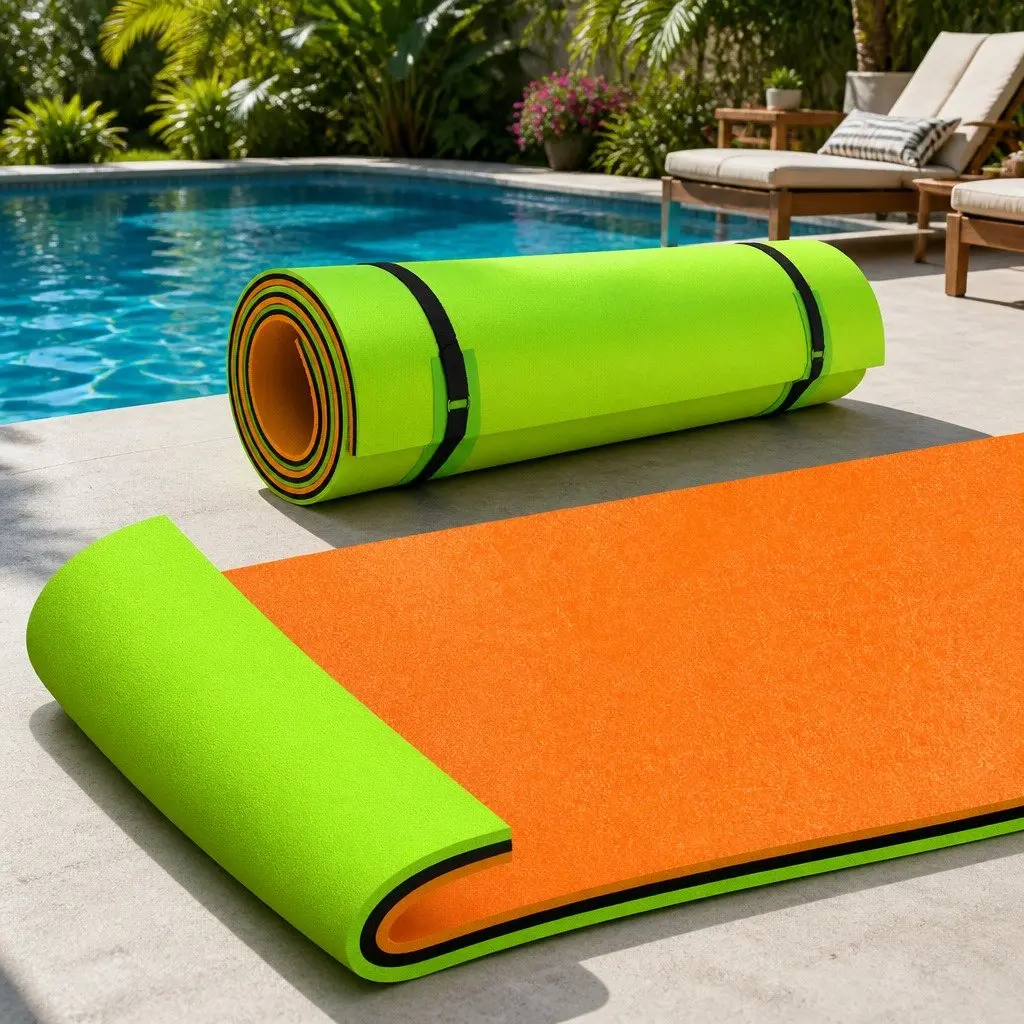 Floating Water Mat Relaxation Exercise 2.7x1.8m Foam Pad Orange Black Green