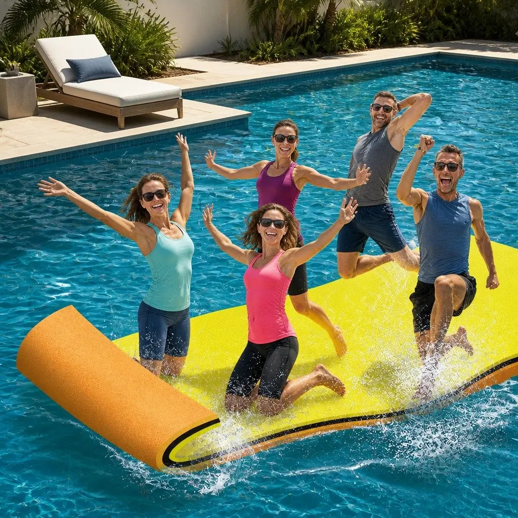 Floating Water Mat 5.5x1.8m XPE Foam Pad Pool Island Platform Yellow Black