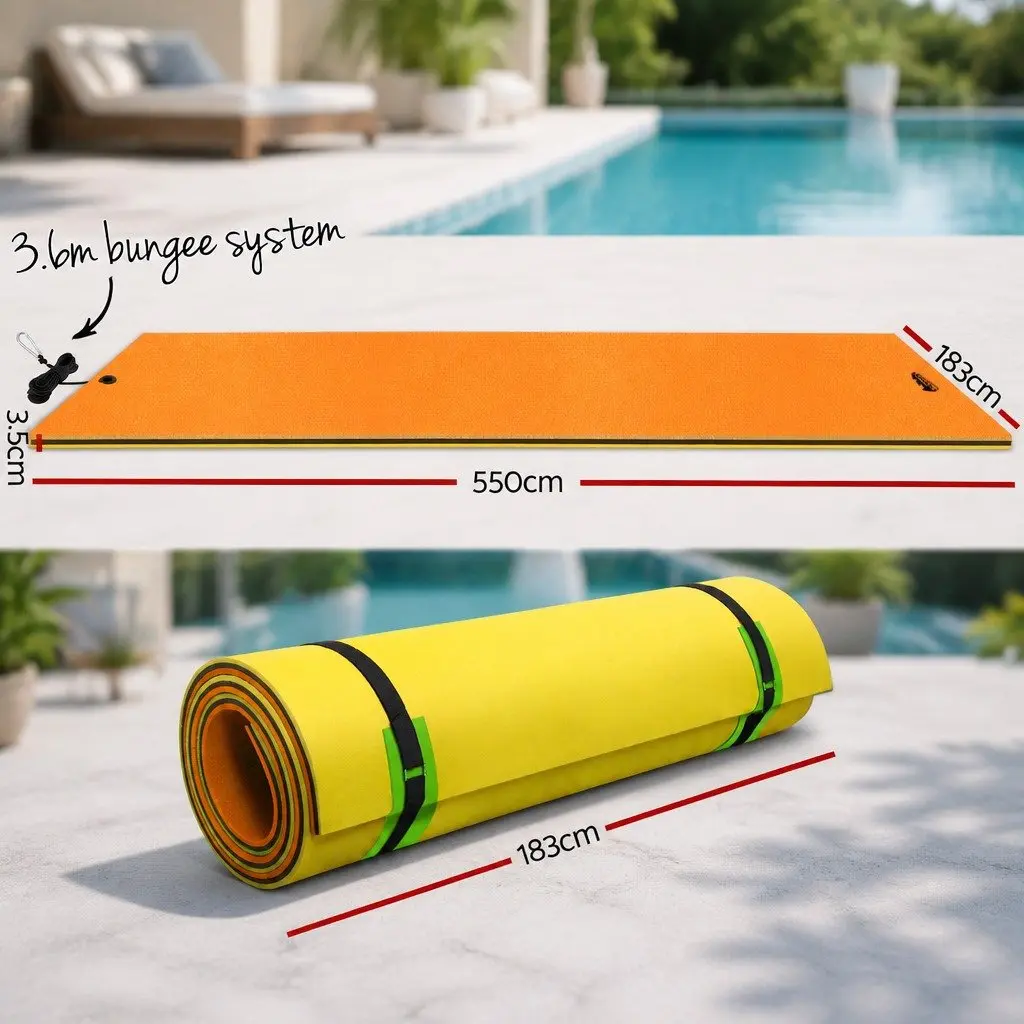 Floating Water Mat 5.5x1.8m XPE Foam Pad Pool Island Platform Yellow Black