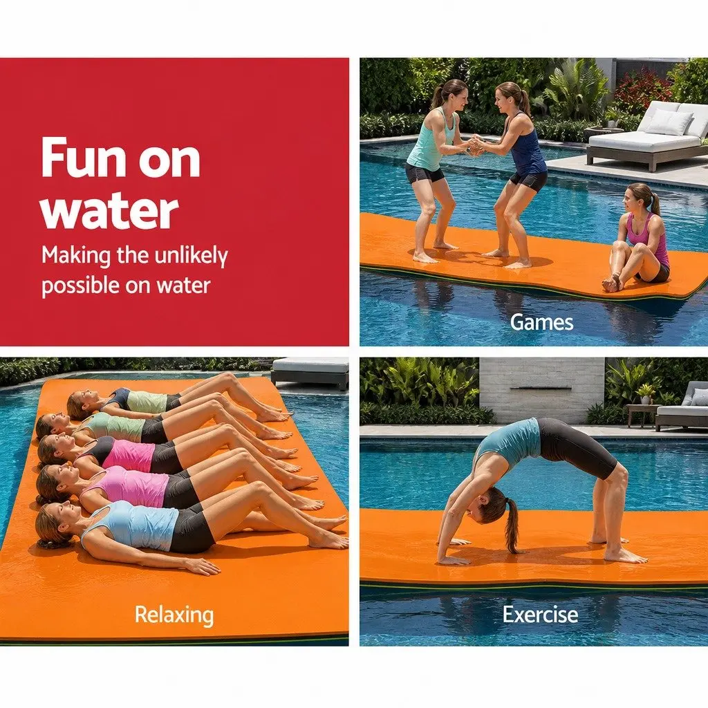 Floating Water Mat 5.5x1.8m XPE Foam Pad Pool Island Platform Yellow Black