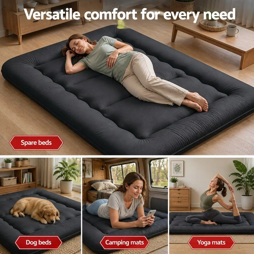 Double Floor Mattress 10cm Foldable Futon Japanese Mat Washable Cover Storage