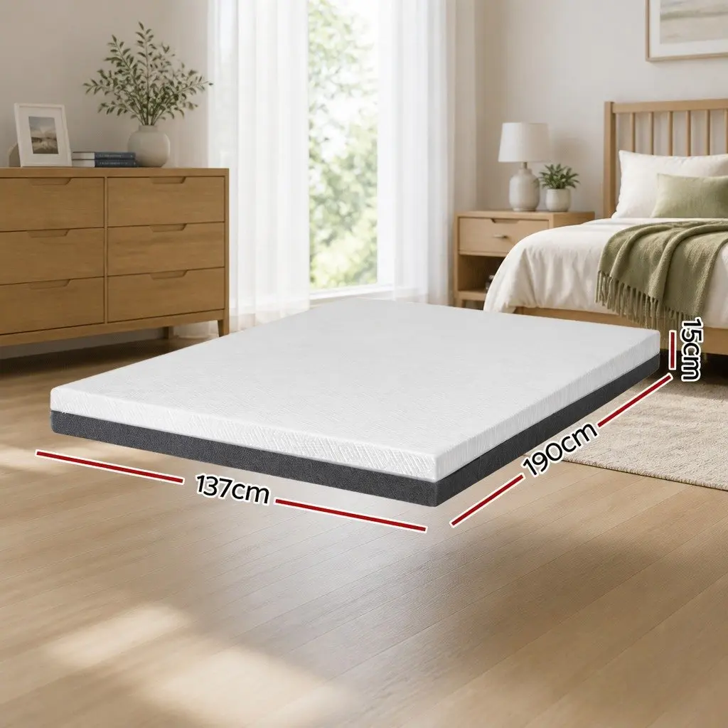 Memory Foam Mattress Double 15cm Cool Gel Egg Crate Soft Support White Grey