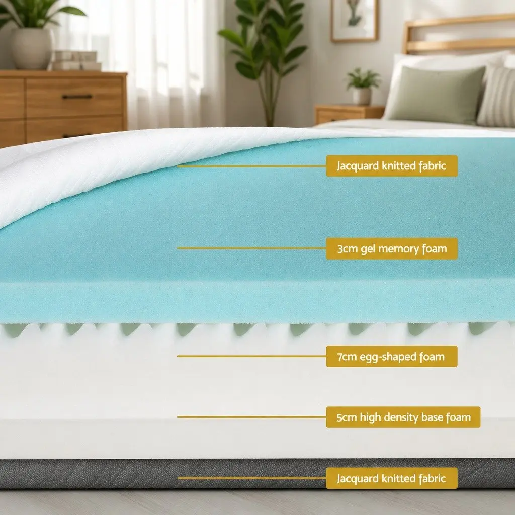 Memory Foam Mattress Double 15cm Cool Gel Egg Crate Soft Support White Grey