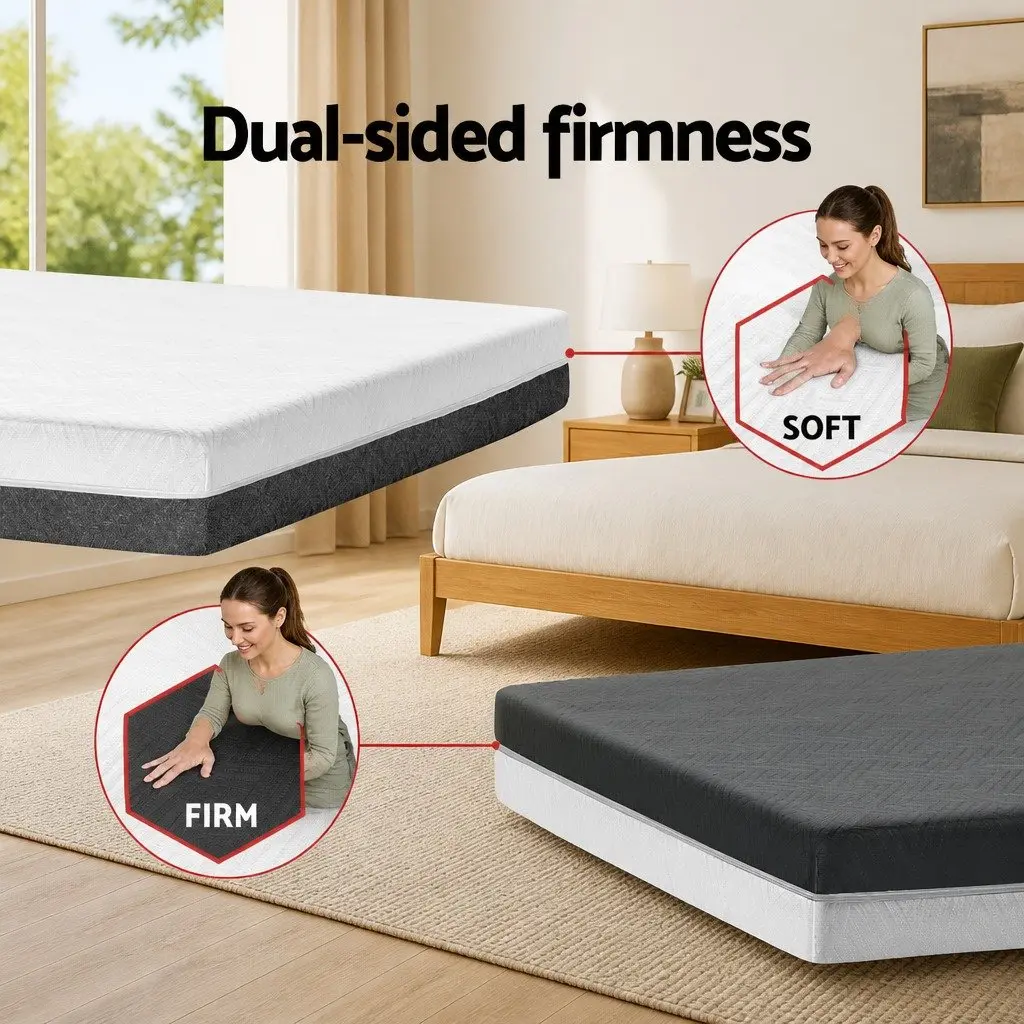 Memory Foam Mattress King Size Cool Gel 15cm Dual Firmness Hypoallergenic White Grey
