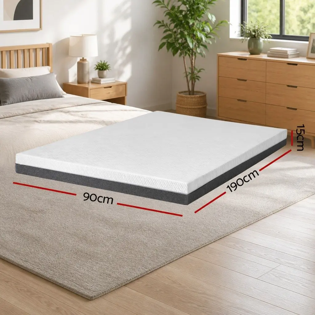 Memory Foam Mattress Single 15cm Cool Gel Pressure Relief Supportive White or Grey