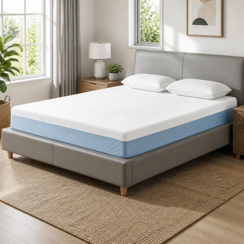 Memory Foam Mattress Double 22cm Cooling Gel Medium Firm Support White Blue