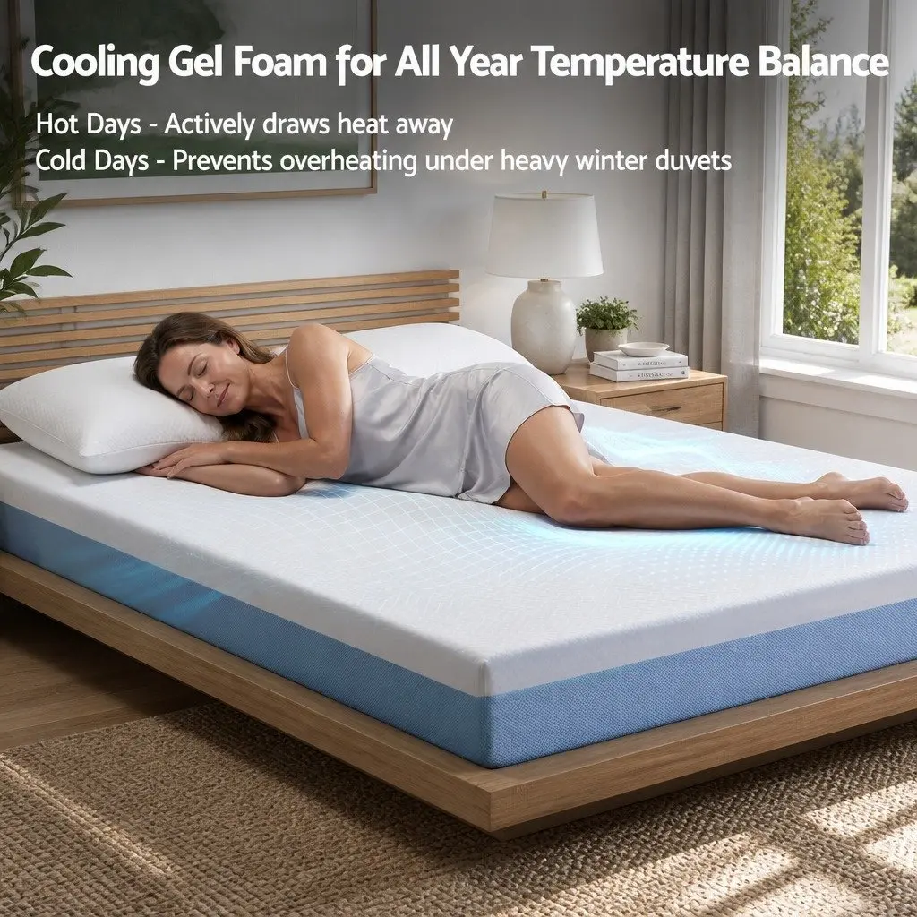 Memory Foam Mattress Cooling Gel Medium Firm Double 22cm White Blue