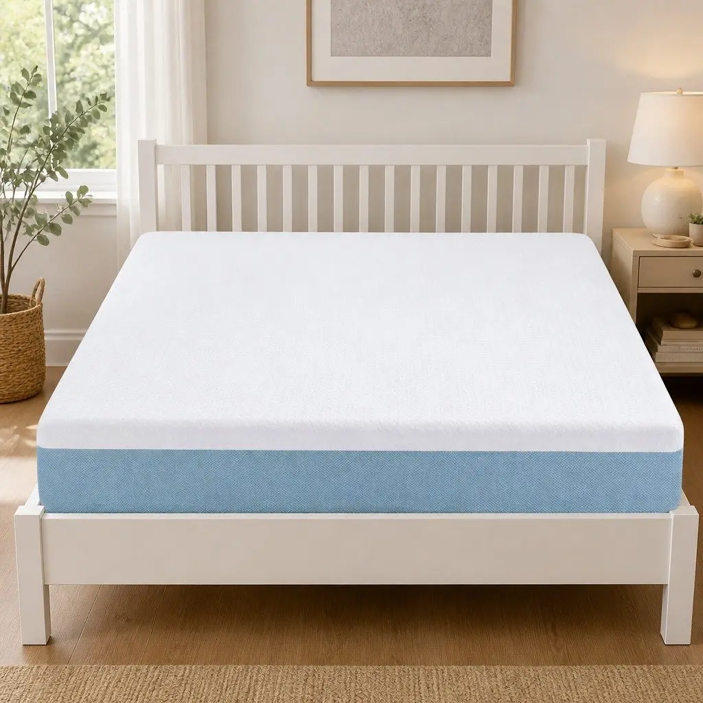 Memory Foam Mattress Cooling Gel Medium Firm Double 22cm White Blue