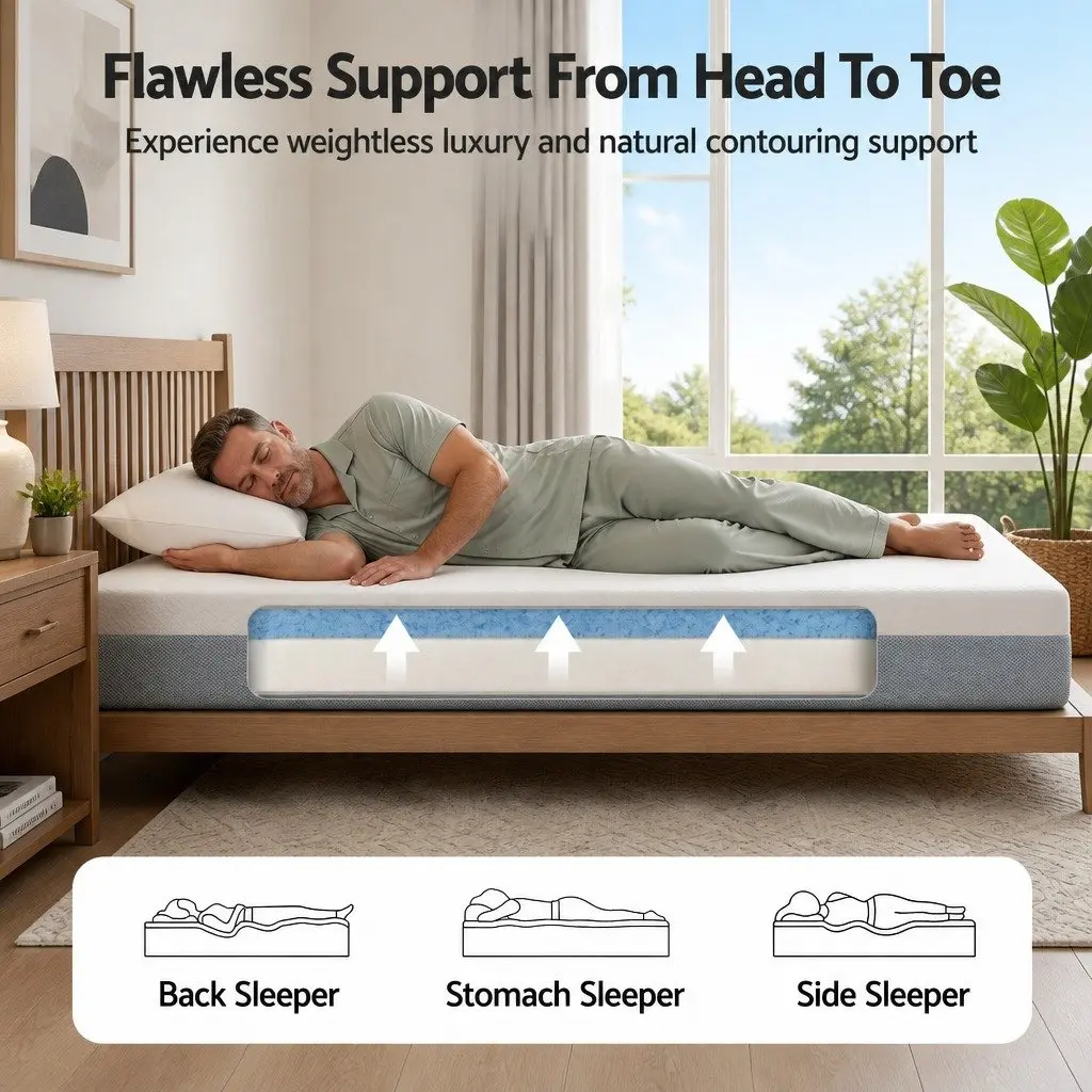 Memory Foam Mattress Cooling Gel Medium Firm Double 22cm White Blue