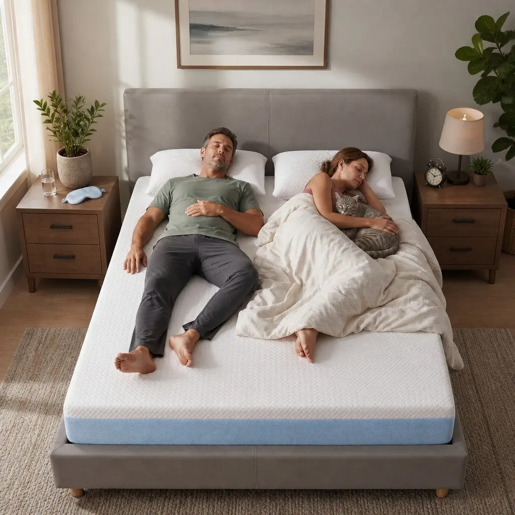 Memory Foam Mattress Cooling Gel Medium Firm Double 22cm White Blue