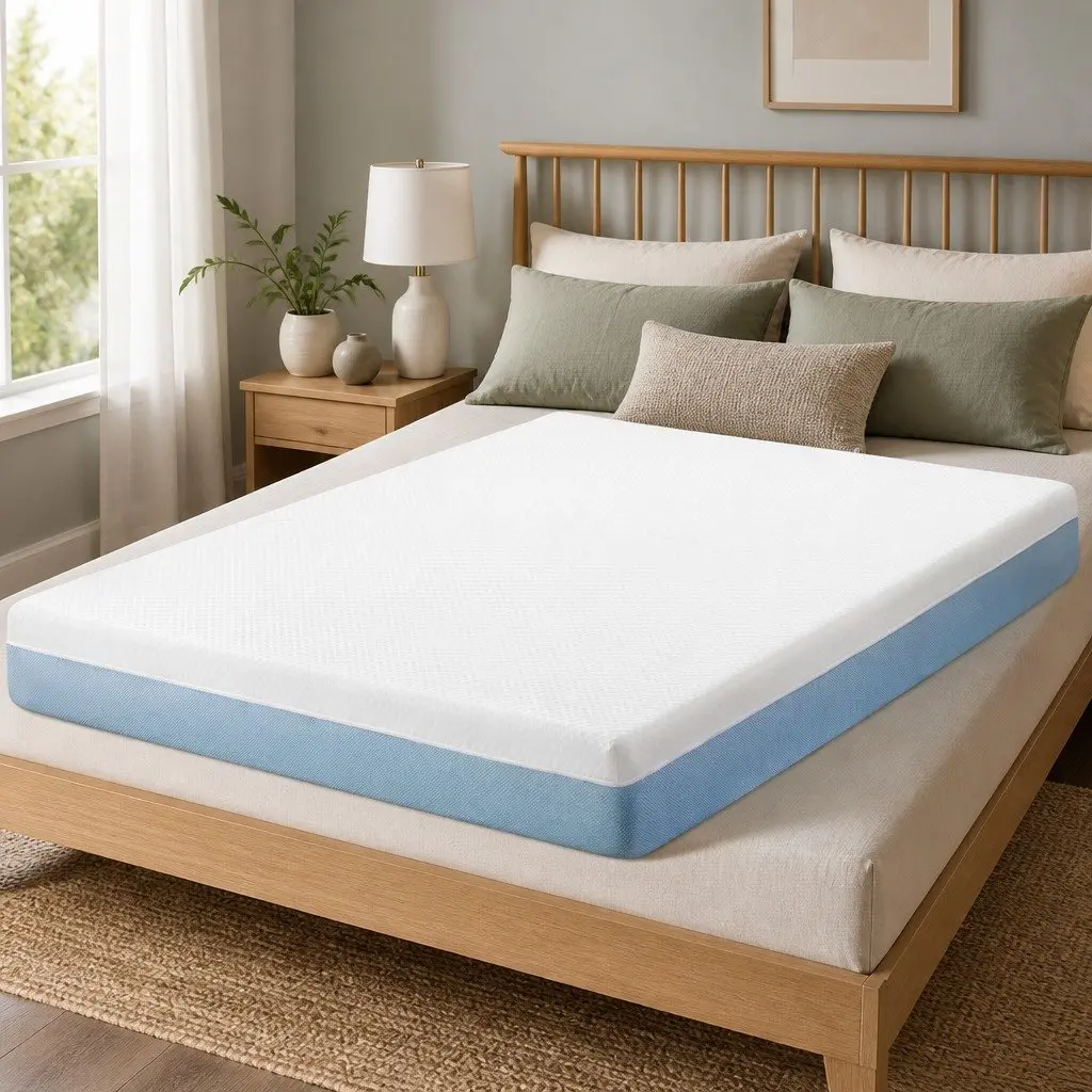Memory Foam Mattress Cooling Gel Medium Firm Double 22cm White Blue