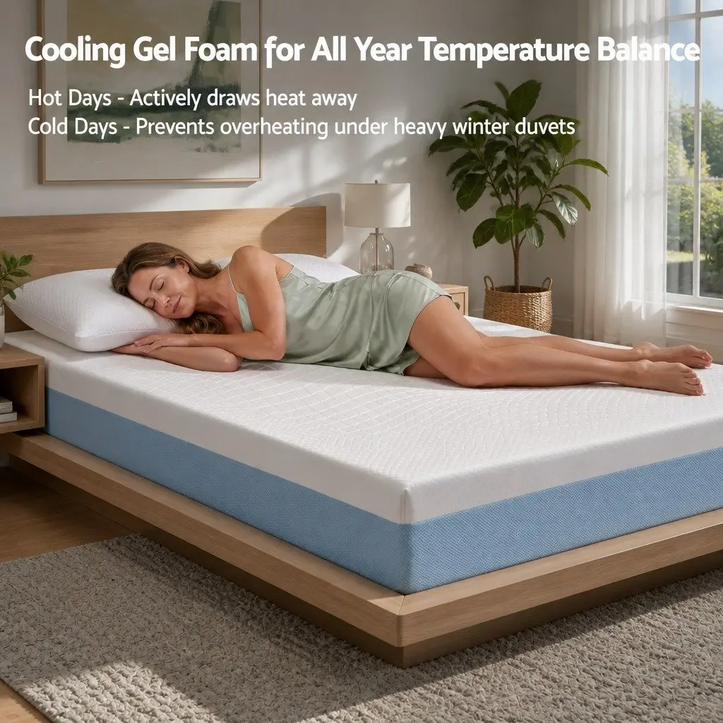 Memory Foam Mattress Queen Cooling Gel 22cm Medium Firm Support Topper White Blue