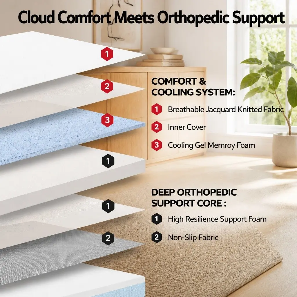 Memory Foam Mattress Queen Cooling Gel 22cm Medium Firm Support Topper White Blue