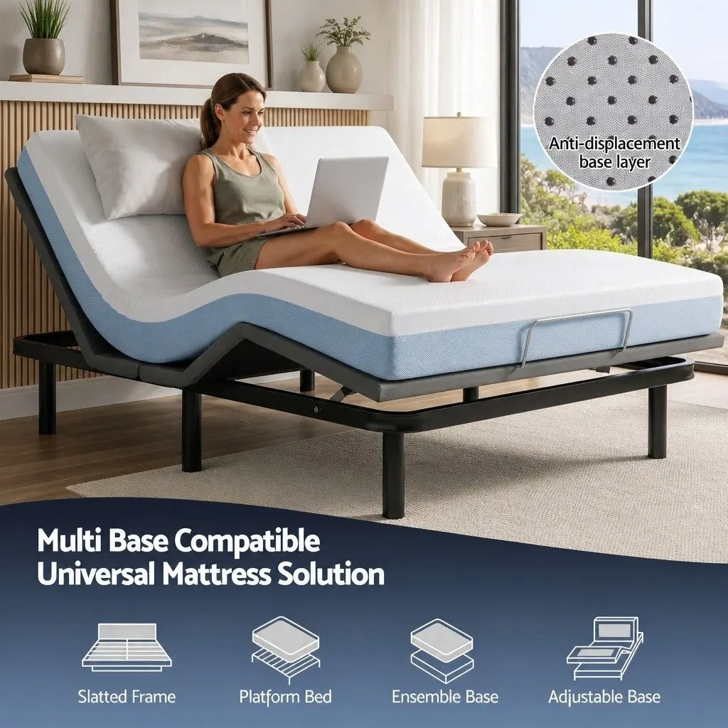 Memory Foam Mattress Queen Cooling Gel 22cm Medium Firm Support Topper White Blue
