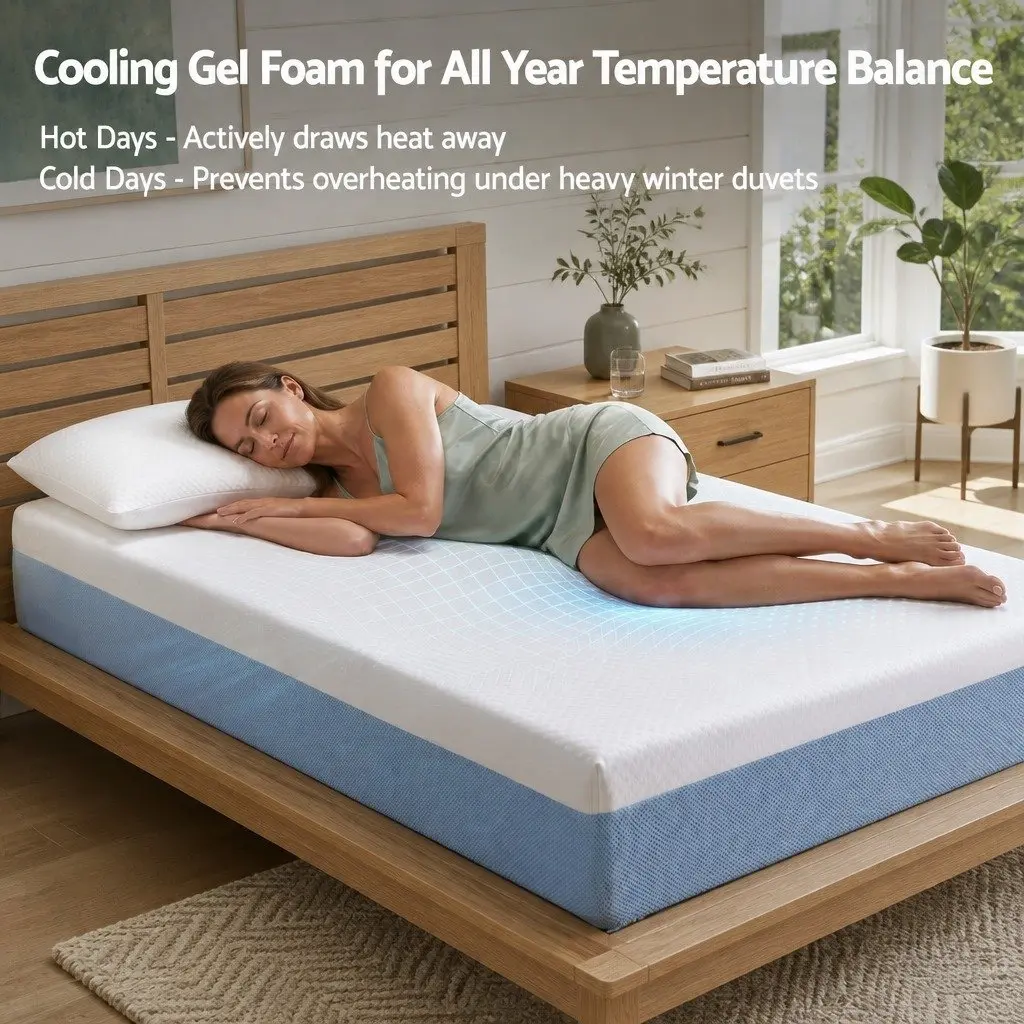 Memory Foam Mattress Single 22cm Cooling Gel Medium Firm Pressure Relief White and Blue